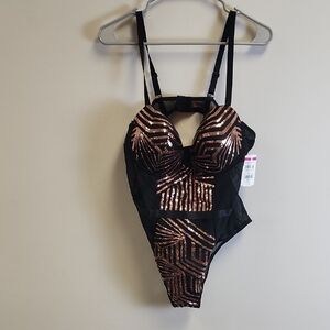 Black and Gold Sequin Bodysuit